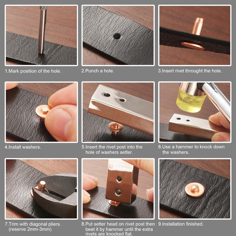 Notgia 50Sets Copper Rivets Assorted Leather Rivet Kit for Leather Working Brass Rivets with Solid Rivet Tool Setter for Repair and Decorate Belts Handbags Wallets Collars Shoes Clothing Bracelets - Image 5